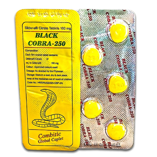 Black Cobra 250mg Tablets (Sildenafil) Timing Tablets - 100% Original - Pack Of 2 Strips