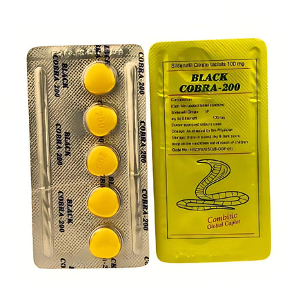 Black Cobra 200 mg (Sildenafil) Timing Tablets - 100% Original - Pack Of 2 Strips