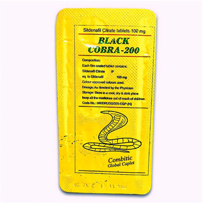 Black Cobra 200 mg (Sildenafil) Timing Tablets - 100% Original - Pack Of 2 Strips