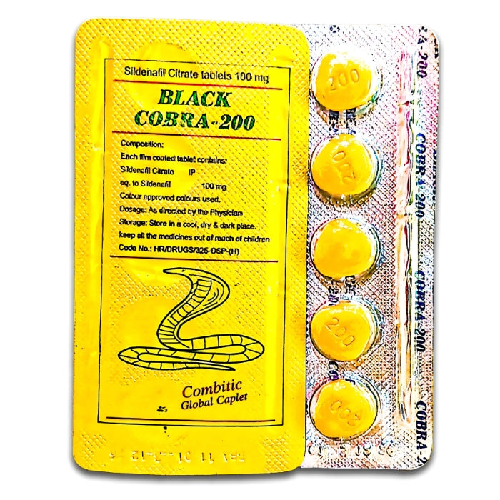 Black Cobra 200 mg (Sildenafil) Timing Tablets - 100% Original - Pack Of 2 Strips